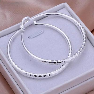 Pendiente grande de Plata de Ley 925 para mujer dama círculo de 5 cm calidad superior moda boda hermosa mujer joyería