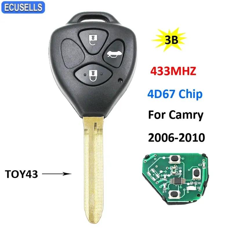 Ecusells 3 Button Remote Car Key 433MHz 4D67 Chip for Toyota Camry 2006 2007 2008 2009 2010 TOY43 Uncut Blade
