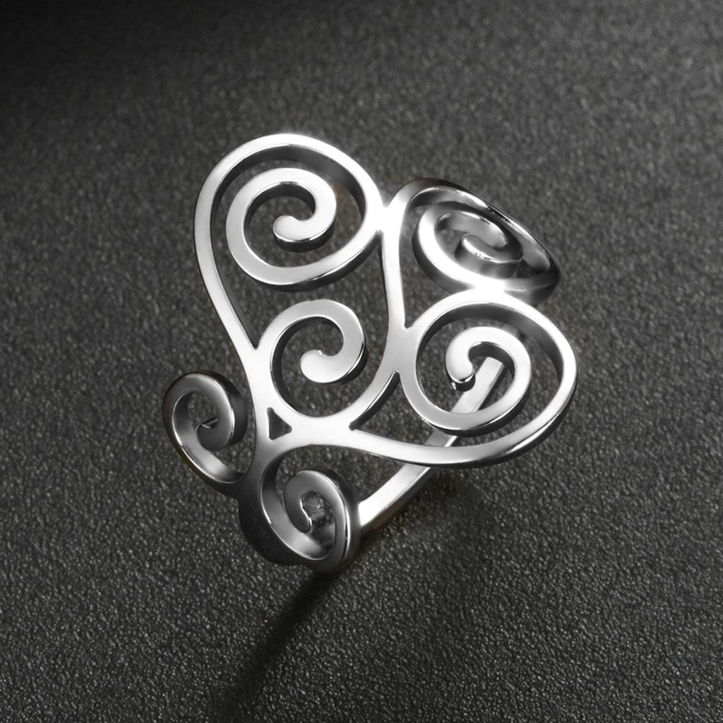 LIKGREAT Vintage Filigree Flower Wave Ring for Women Stainless Steel Aesthetic Rings Bohemian Amulet Jewelry Wedding Gift New