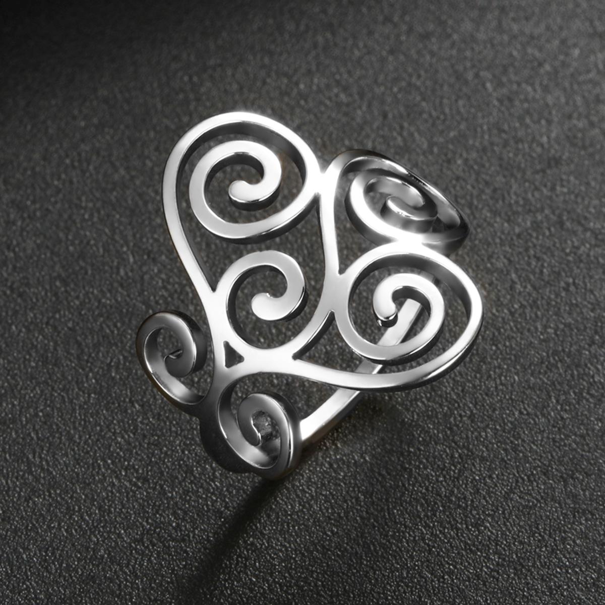 

LIKGREAT Vintage Filigree Flower Wave Ring for Women Stainless Steel Aesthetic Rings Bohemian Amulet Jewelry Wedding Gift New 11