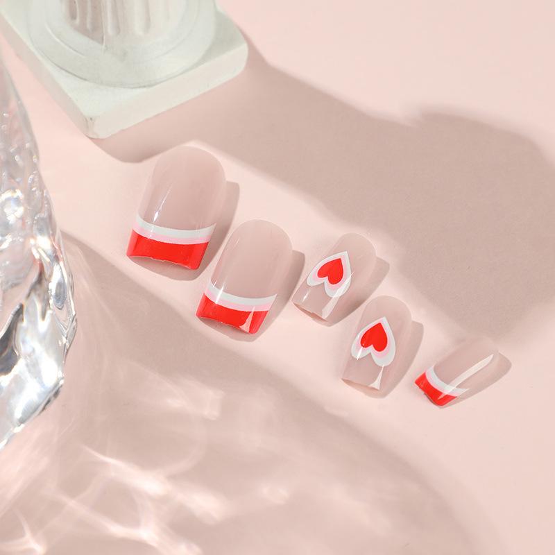 Wear Nail French White Pink Splicing Nail Wear Nail Vortex Love Valentine's Day Nail