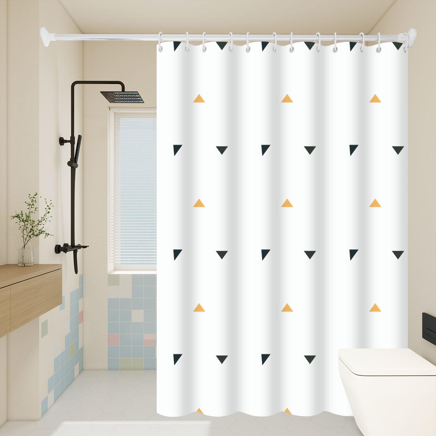 1pc Yellow Triangle Pattern Artwork Geometric Shower Curtain Waterproof PEVA Modern Minimalist Bathroom Decor 80*180cm
