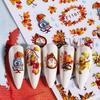 8pcs Autumn Winter Maple Leaf Nail Stickers Pumpkin Elk Mushroom Flower Self-Adhesive Nail Decal Thanksgiving DIY Manicure Decor