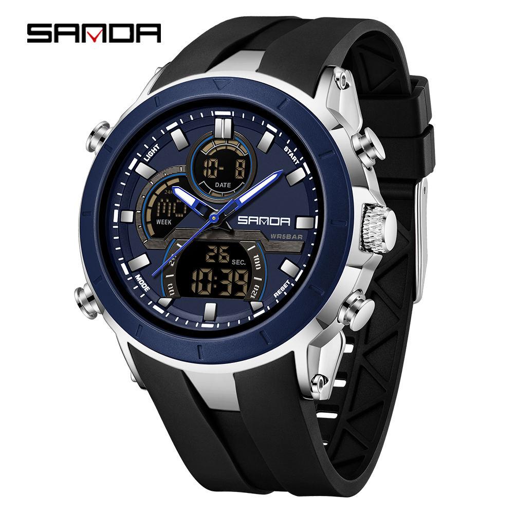 SANDA 6279 Hot Sale Digital Watch for Man Dual Display Large Dial Auto Date Luminous Waterproof Outdoor Sports Digital Men Watch