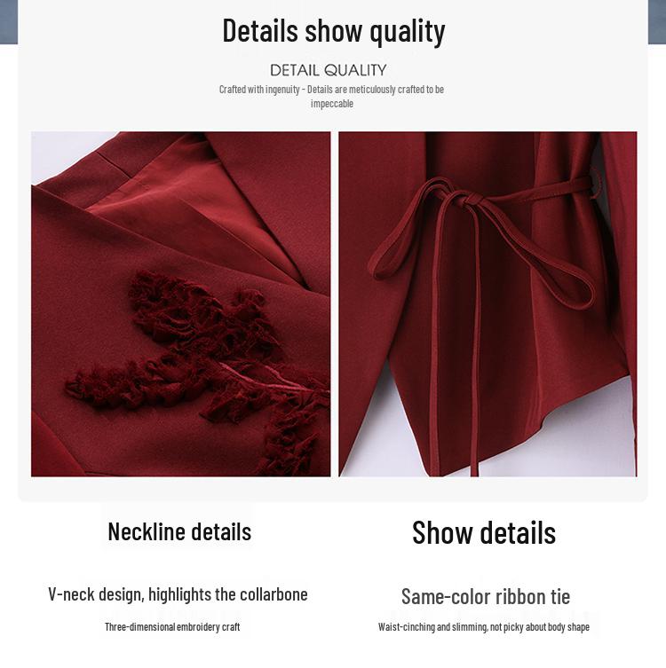 Red Elegant Women's Suit Set: Chic Waist-Slimming Shirt & Midi Skirt for Spring/Autumn 2025.