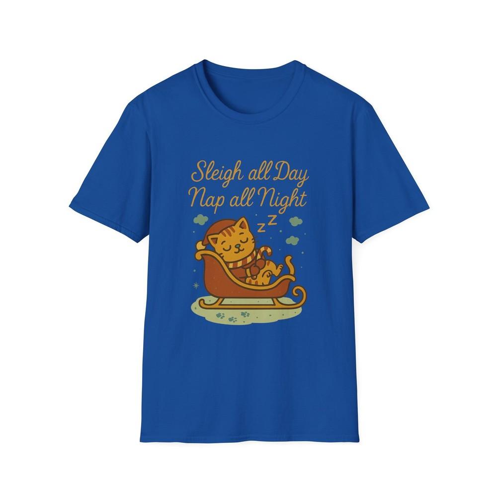 

Unisex Softstyle T-Shirt Sleigh All Day Nap All Night Funny Christmas Cat Tee XL