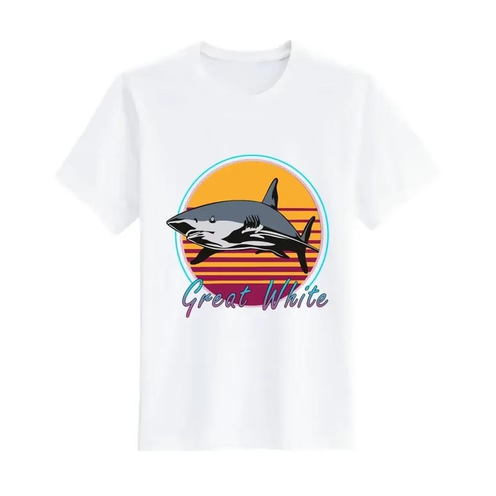 Retro 80s Art Great White Shark Novelty Sport  Kawaii Anime Graphic Retro Fashion Print New Top Mens T-shirt