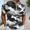 Men Plus Size Short Sleeve Quarter Zip Collared Blue Camouflage Printed Polo Shirt