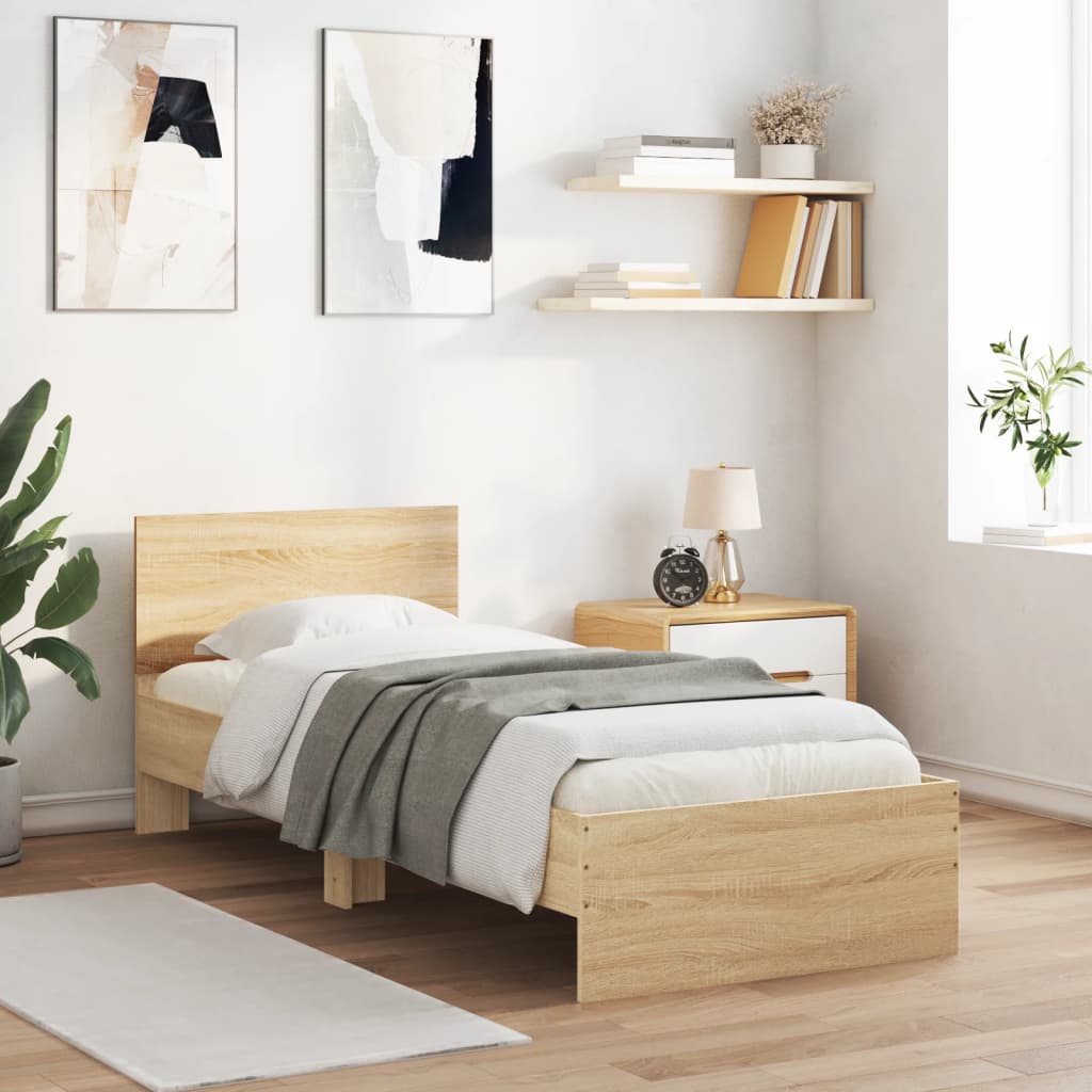 Vidaxl Rama Łóżka Z Wezgłowiem I Led, Dąb Sonoma, 75X190 Cm
