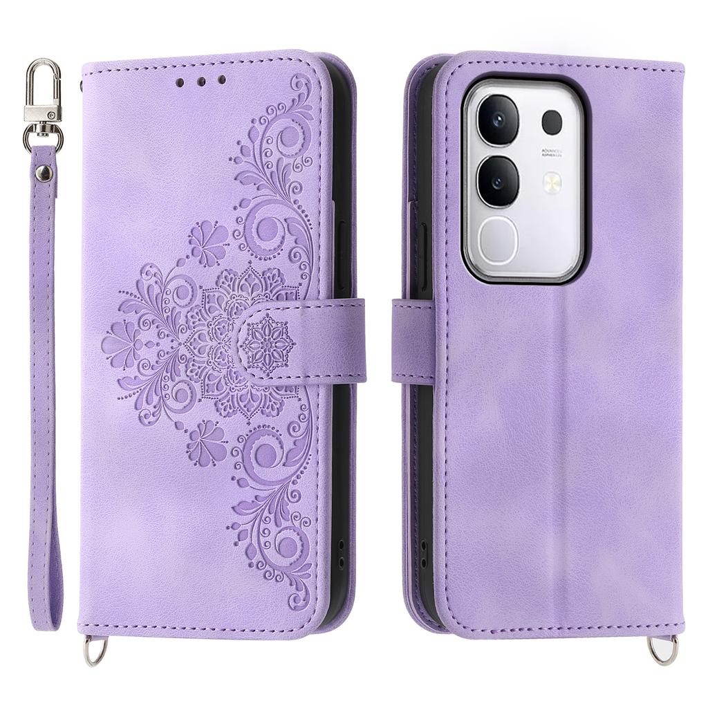 For vivo Y29 4G Case Flower Pattern PU Leather Wallet Phone Cover with Strap