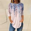 Women's Loose Round Neck Print 3/4 Sleeve T-Shirt Top Pullover