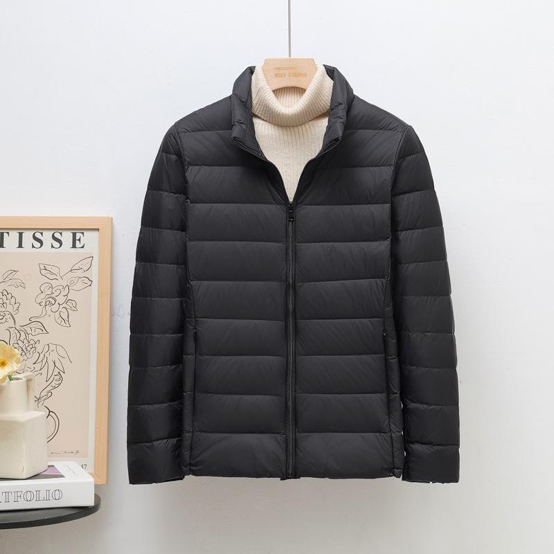 Damen Leichte Koreanischer Stil Stehkragen Kurze Daunenjacke, Übergröße, Weiße Entendaunen, Trendig K-8711