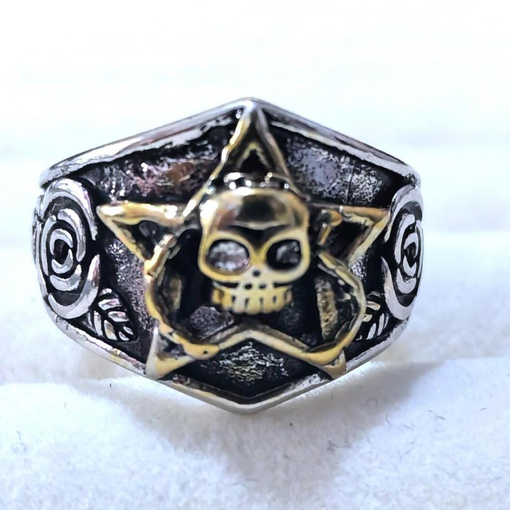 Inel Exagerat Retro Thai Argint Craniu - Design Deschis Ajustabil pentru Bărbați