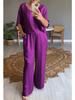 2024 European American Summer Style V-neck Silk Casual Women's Suit