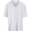 Casual Striped Texture Polo Short Sleeve Knit Top Women Tops White 47AB304-YAA