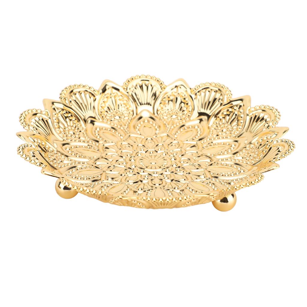 Turkish Serving Tray Round Flower Shape Retro Embossed Pattern Elegant Exquisite Metal Coffee Tea Serving Tray 14cm