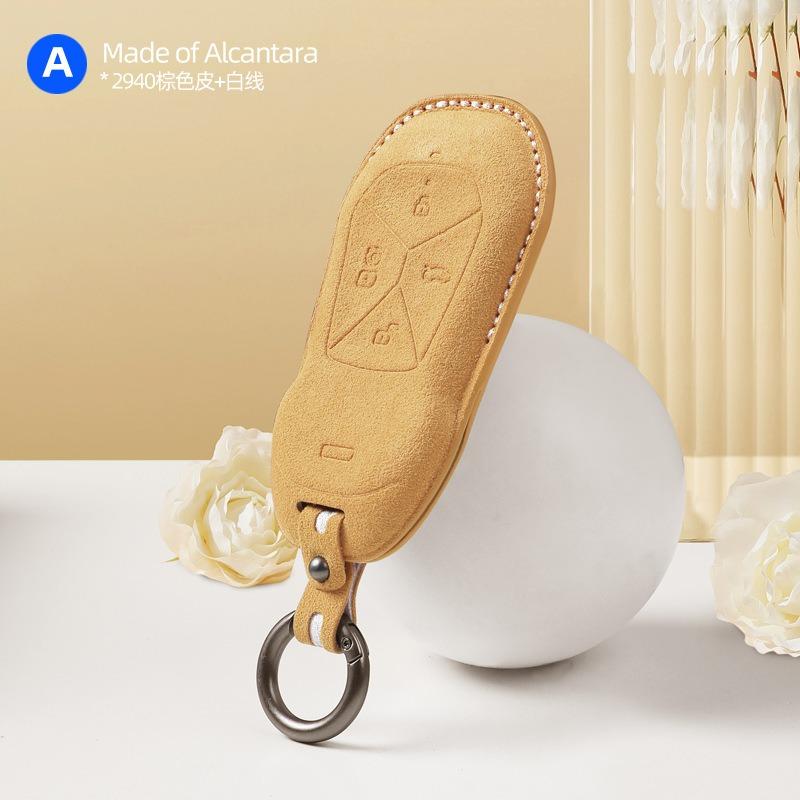 Premium Suede Leather Key Cover Case for Xpeng G9 / P7 / G6 / P5 / MONA M03 (2024) - Protective Key Fob Shell Keychain