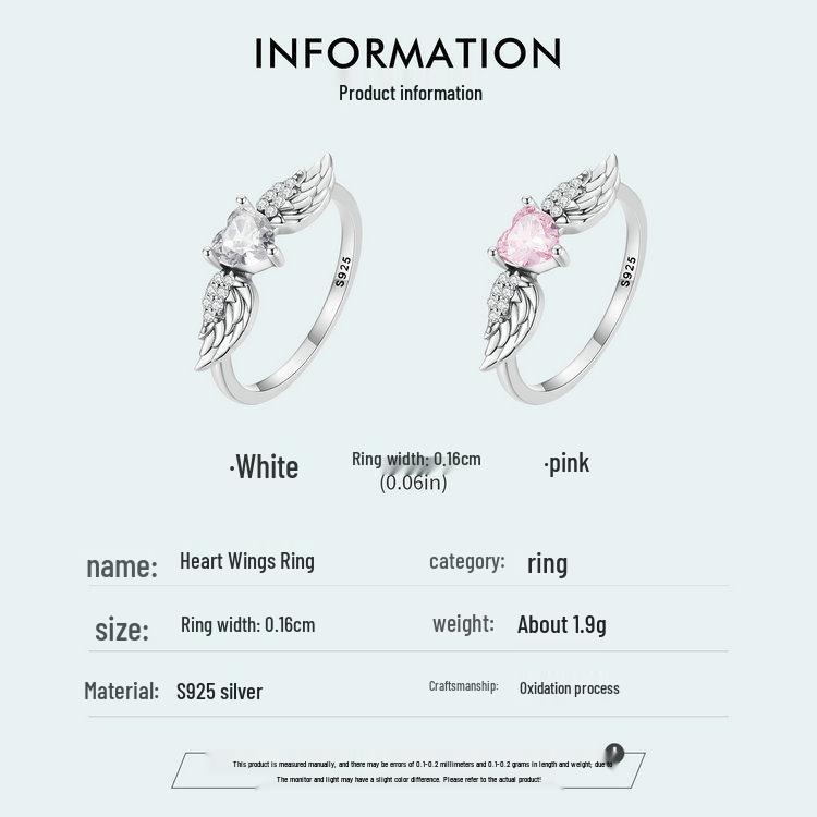 Yin Ziyun Pink Zircon Love Wings Ring & Bracelet, 925 Silver Dreamy Design, SCR874
