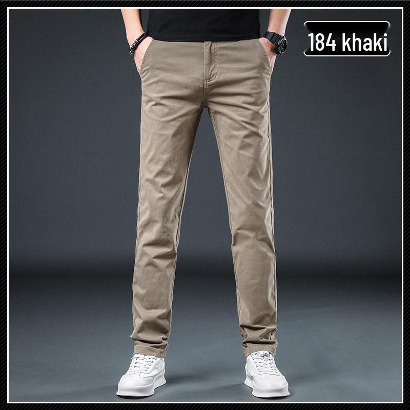 Men's Slim Fit Khaki Cotton Casual Pants - Straight Leg, Light Business Style