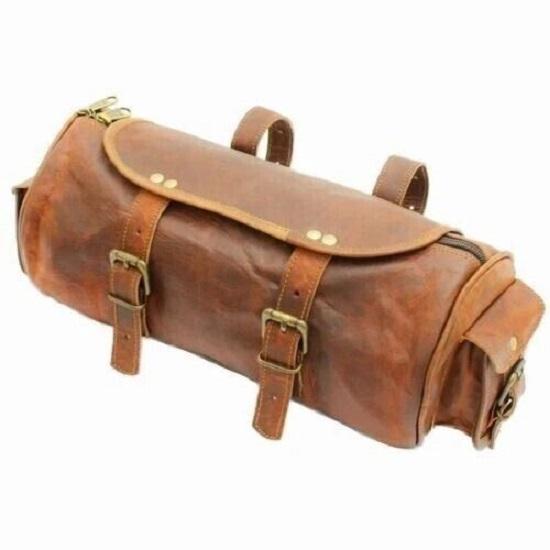 

Goat Leather Vintage Motorcycle Strap Buckle Closure Tool Bag Genuine Brown New 12 x 9 x 9 in