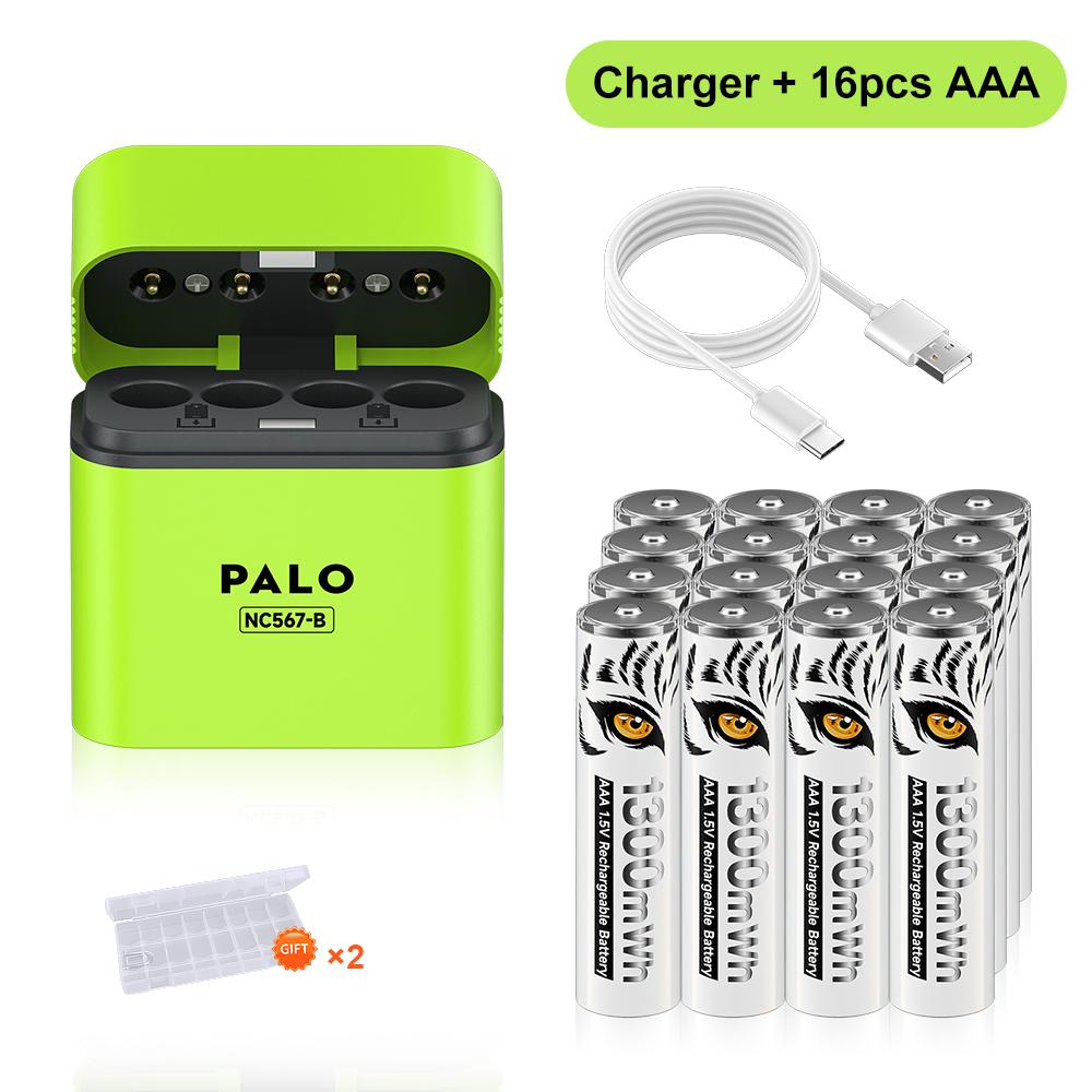PALO 1.5V AAA 1300mWh Rechargeable Battery Lithium Aaa Batteries for Mouse Toy Remote Control Microphone +TYPE-C Fast Charger