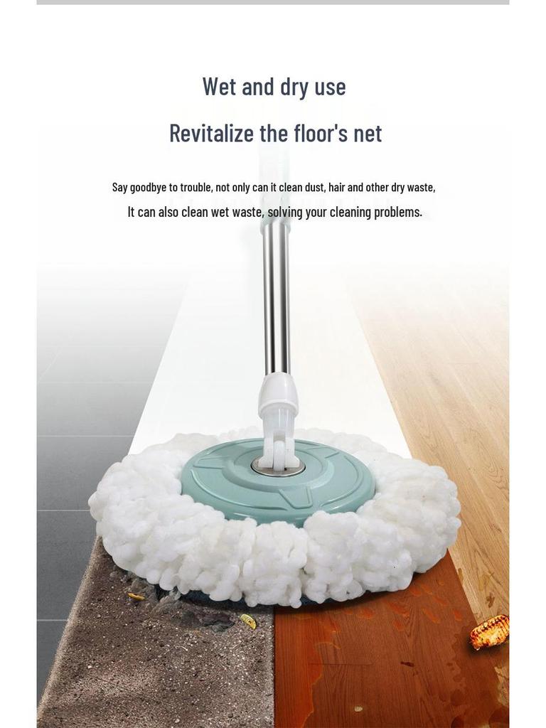 Thickened Rotary Mop Bucket with Auto Wringing, Cotton Mop Pad, Wet/Dry Dual Use for Quick Household Cleaning