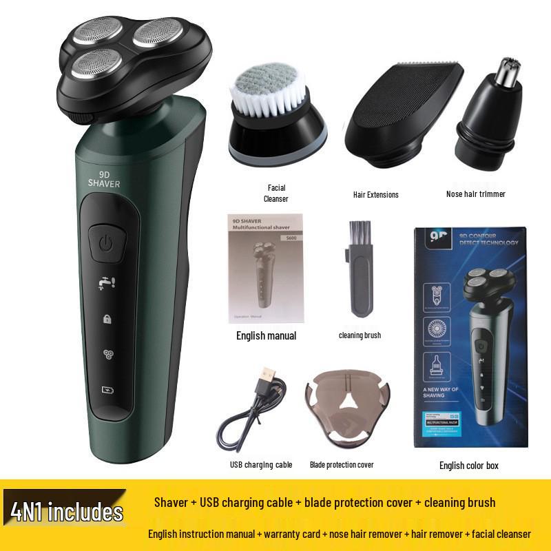 9D Multifunctional USB Rechargeable Electric Shaver & Full Body Hair Removal - Washable Beard Razor