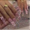 24Pcs Green French Fake Nails With Diamond Gold Butterfly Elegant Long Square Acrylic Artificial Press On Nails