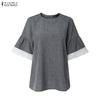 ZANZEA Blusa Feminina Casual de Renda com Gola Redonda e Meia Manga