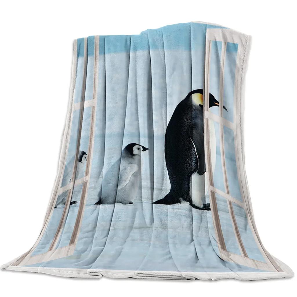 Custom Blanket Home Textile Penguin Cartoon Background Feet Flannel Weighted Blanket Warm Soft Throw Sofa Bed Travel Blankets