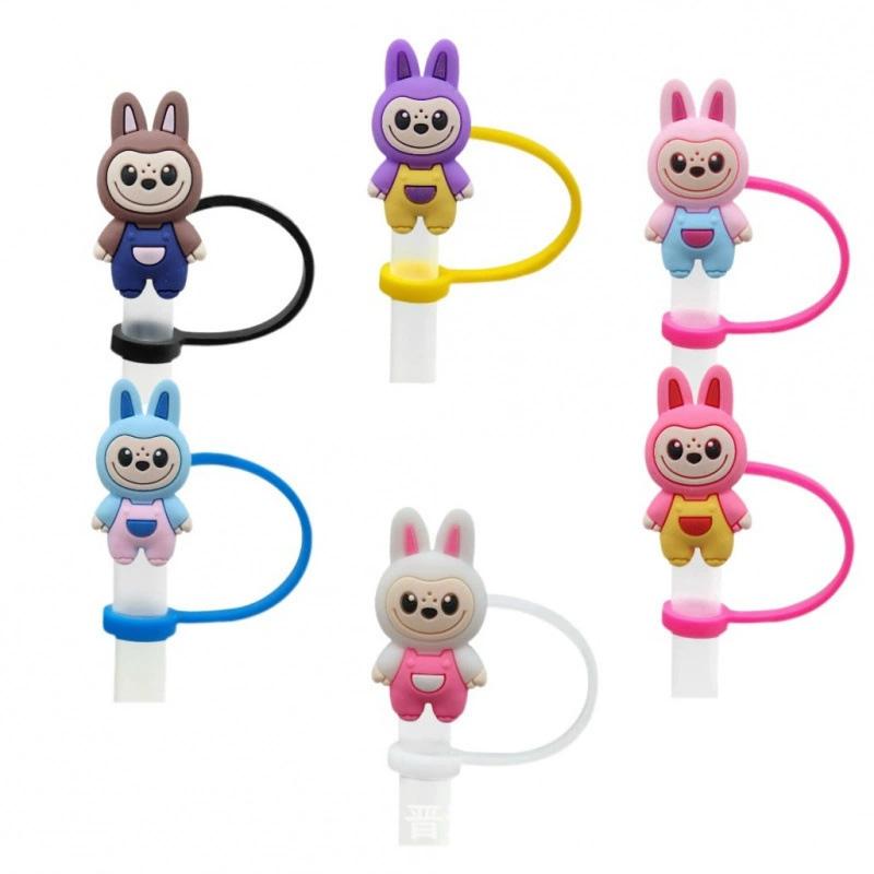 1PC Doll Straw Cap 8-10mm Bottle Accessories Cute Silicone Reusable Straw Cover Dustproof