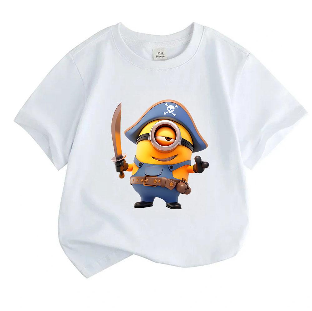 Kids Boys Girls Crew Neck Short Sleeve 100% Cotton T-shirt, Cute Pirate Yellow Funny Character Printed Casual Soft Breathable Tee for Children Daily W