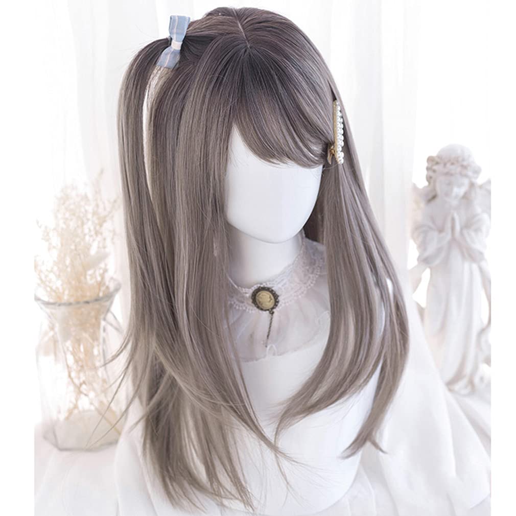 Gothic Long Gray Mori Princess Small Everyday Wig Lolita, Harajuku, Gal-style Wig, Heat-Resistant, Lolita, Hair, Girl, Dreamy, Cute, Style, Face,