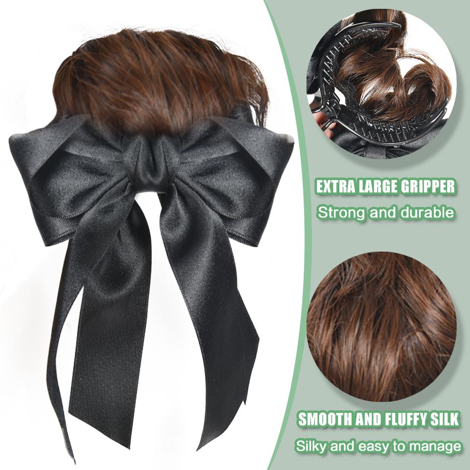 Synthetischer Dutt-Donut Schwarz Schleife Clip-In Stil Haaraccessoires Dutt-Perücke Haarverlängerungen Für Frauen Täglicher Urlaubs-Party-Gebrauch