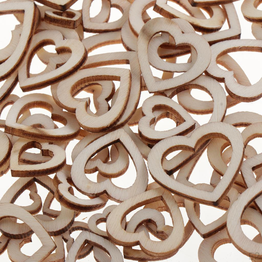 100 Pieces Shape Hearts Blank Hollow Wooden Embellishments Crafts - Heart