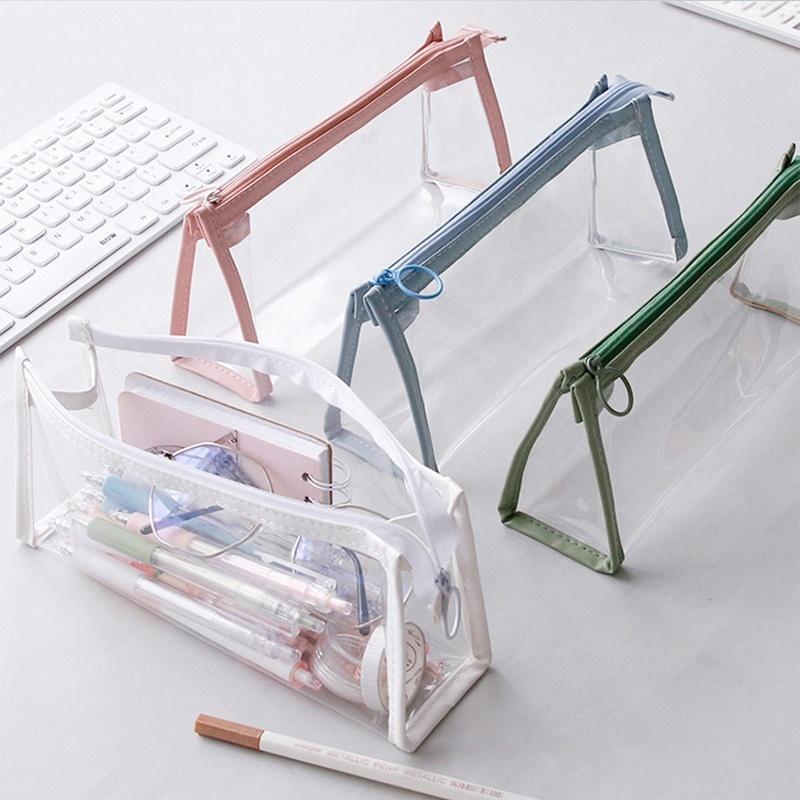 Transparent Triangular Pencil Case Large Capacity Simple Pen Bag Soft Pencil Cases PVC School Student Stationery Office Supplies