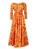 Women's 2024 Spring Lace-up Print African Plus Size Midi Dress