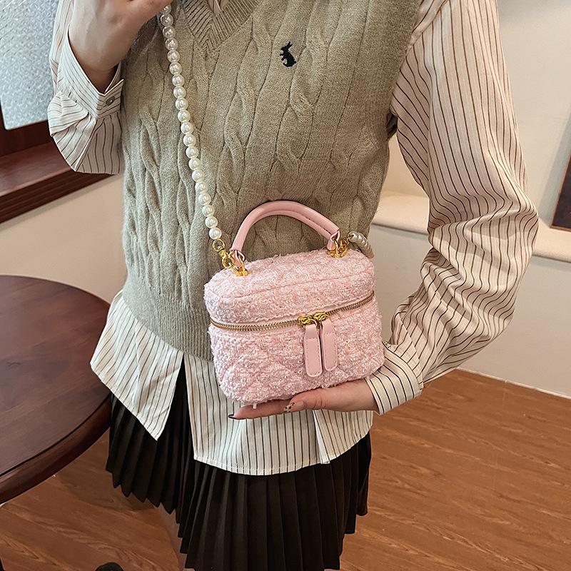 Xiaoxiangfeng Woolen Handbag Women'S Fashion Rhombus Pearl Chain Bag Shoulder Bag