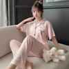Light Luxury Summer Popular Ice Silk Thin Short-Sleeved Trousers Floral High-End Loungewear Set