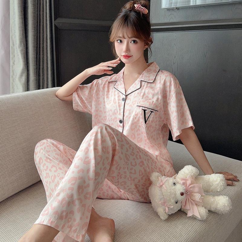 Light Luxury Summer Popular Ice Silk Thin Short-Sleeved Trousers Floral High-End Loungewear Set