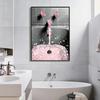 Modern Sexy Woman Bar Girl Drinking Bathroom Canvas Print Picture Poster Fashion Black White Roll Toilet Paper Painting Decor