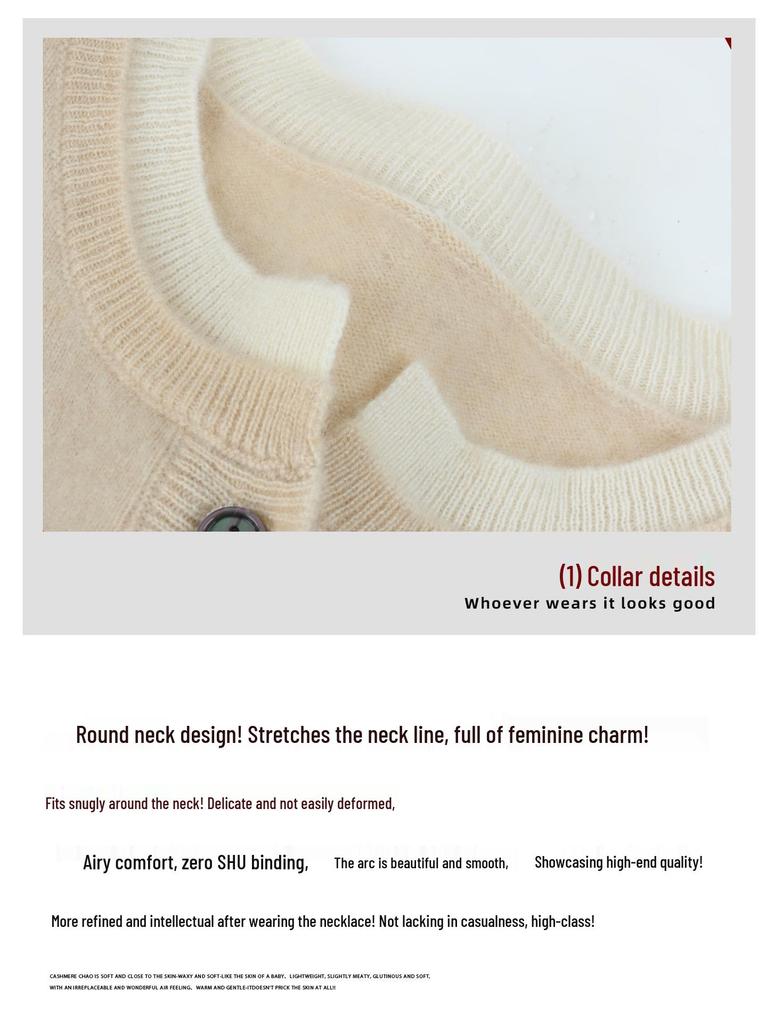 Women's Color Block Cashmere Sweater - Round Neck, Buttoned, Loose Fit, Long Sleeve, Autumn/Winter Collection
