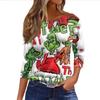 Women's Fashionable Casual Three Quarter Sleeve Christmas Printed Round Neck Top