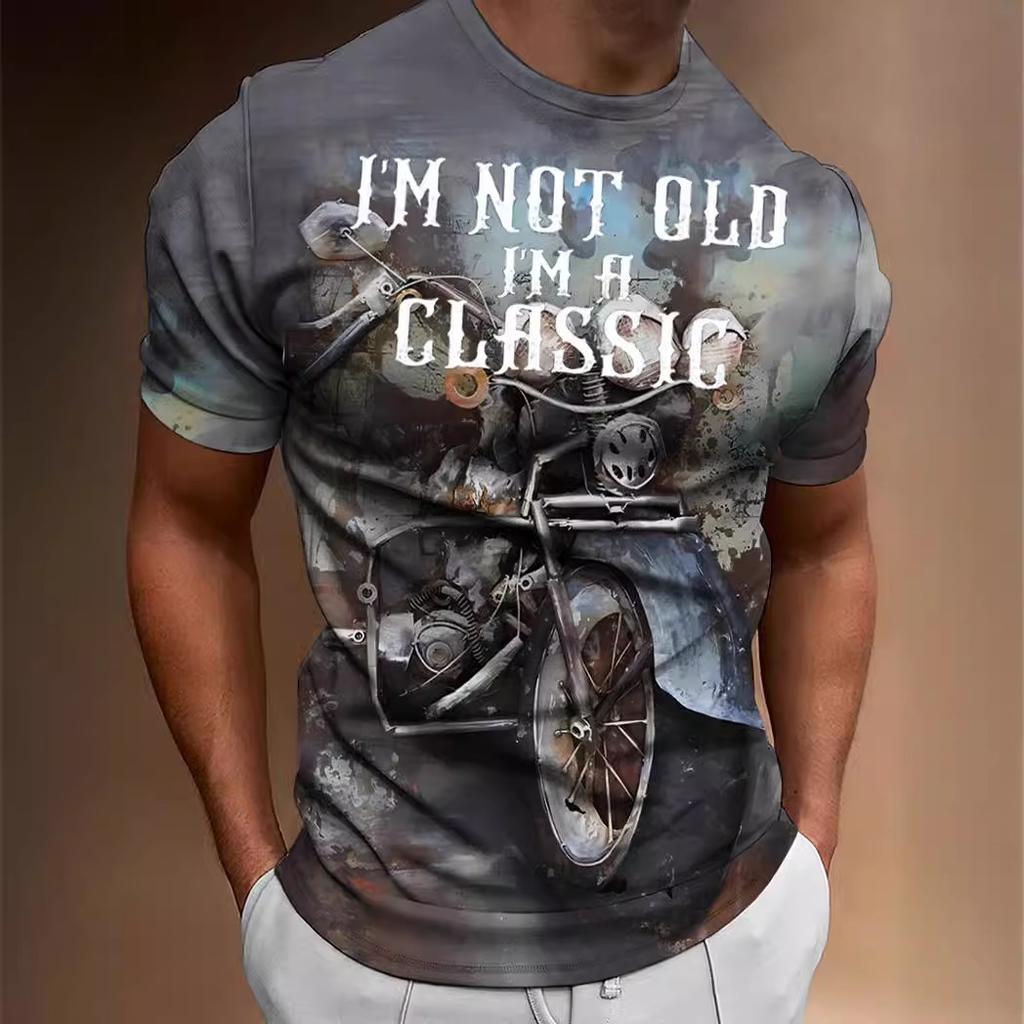 Fashion Motorcycle 3D Digital Printed Men's Street Round Neck Short Sleeved T-shirt