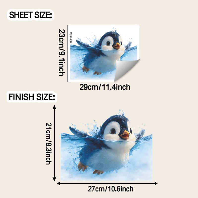 Waterproof Self Adhesive Swimming Penguin Toilet Lid Sticker Cute Removable Decal for Home Bathroom Decoration