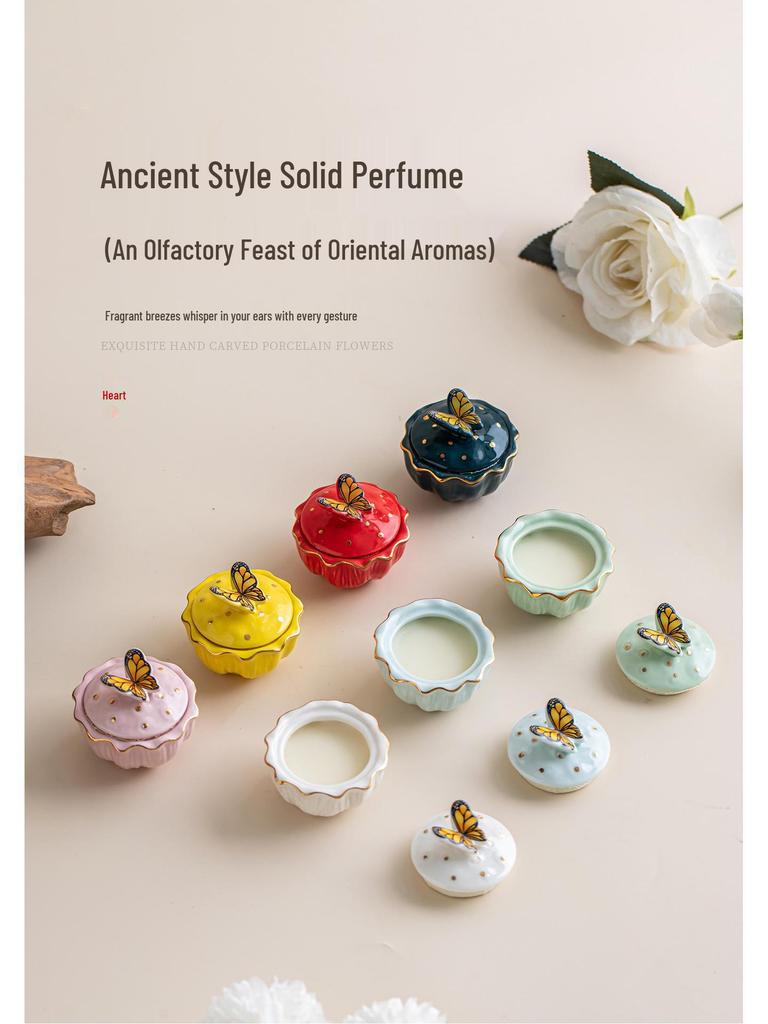 Ancient Style 25g Butterfly Ceramic Jar Solid Perfume Balm - Perfect for Cultural and Creative Events or as a Souvenir Gift