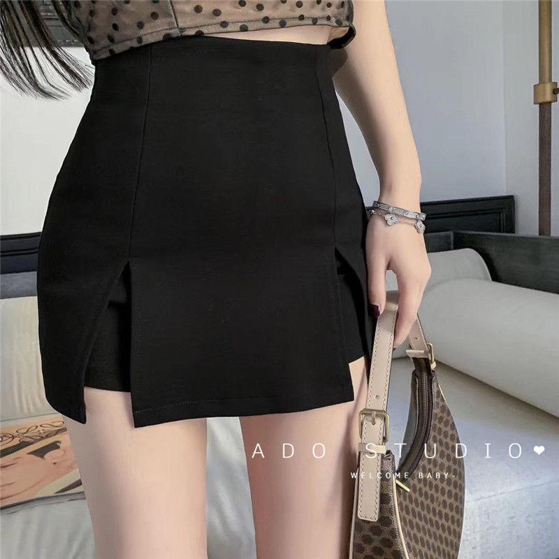 

Женская мини-юбка А-силуэта с высокой талией, облегающая фигуру, с боковыми разрезами для весны/лета 3XL чёрный