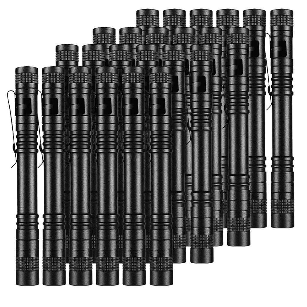 MODOAO Portable Flashlight with Metal 200 Lumens Penlight Tactical Torch with 2 AAA Batteries Pocket Portable Emergency Light Clip, Flashlight, Clip,