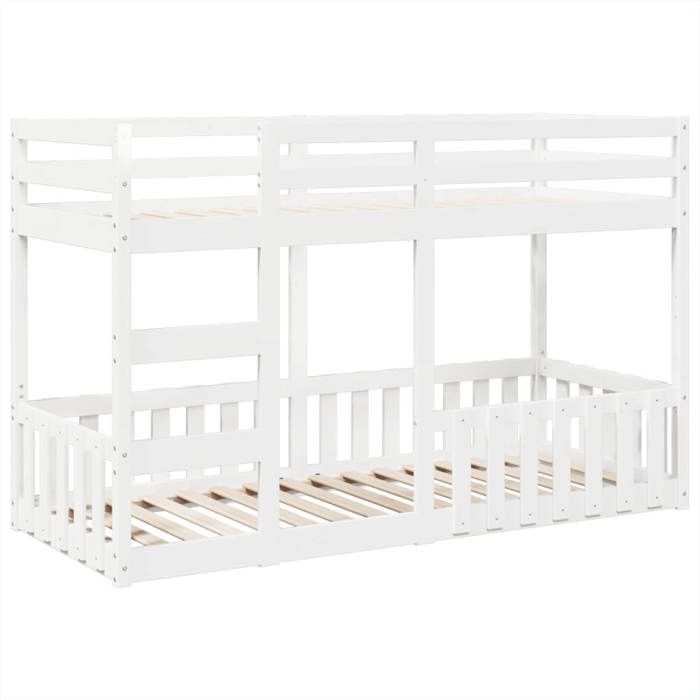 VidaXL Bunk Bed White 90x190 Cm Solid Pine Wood, Low Bunk Bed Frame, Bedroom Furniture, Frame of 3308593