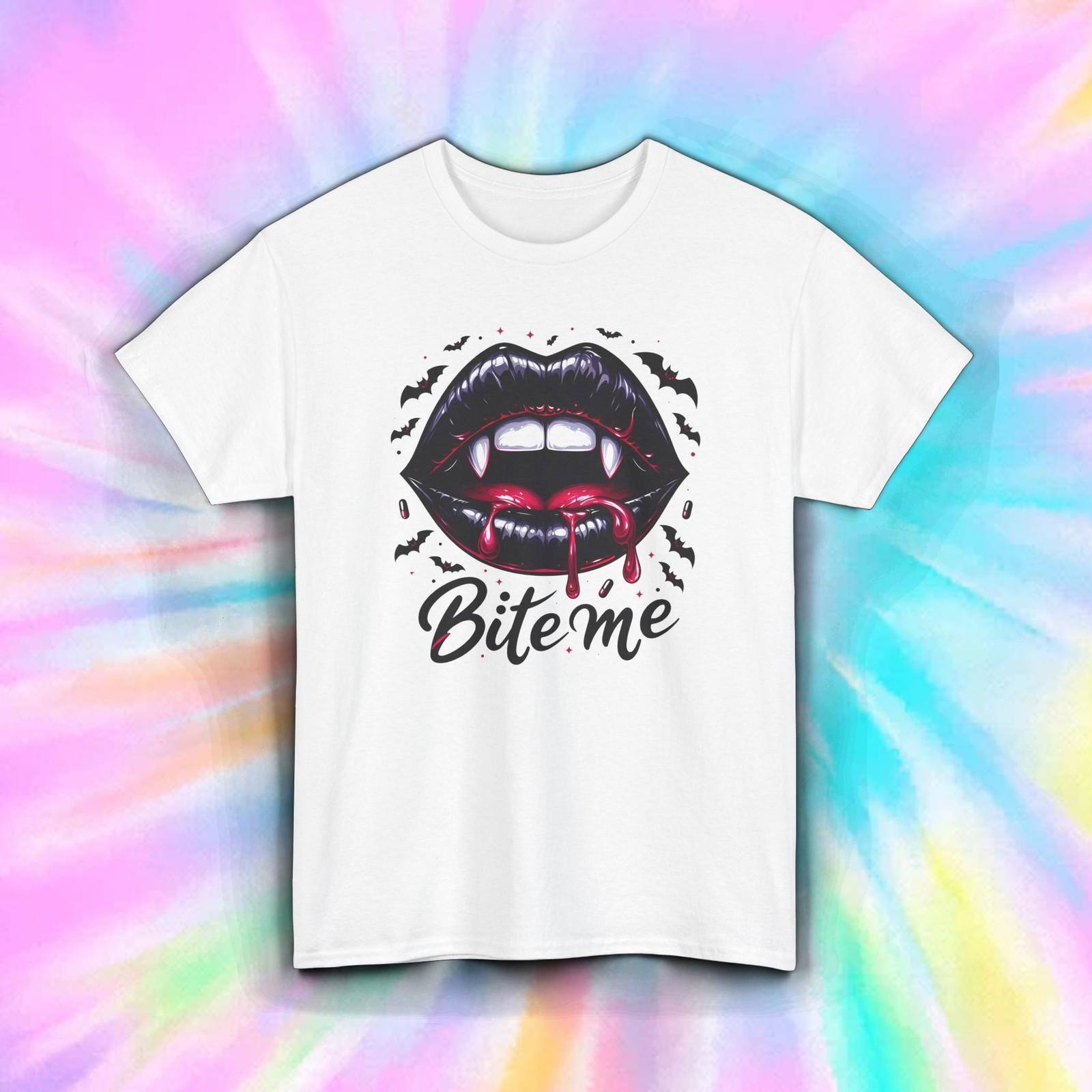 Bite Me Vampire Lips Shirt | Gothic Halloween Spooky Funny Horror Aesthetic Tee L